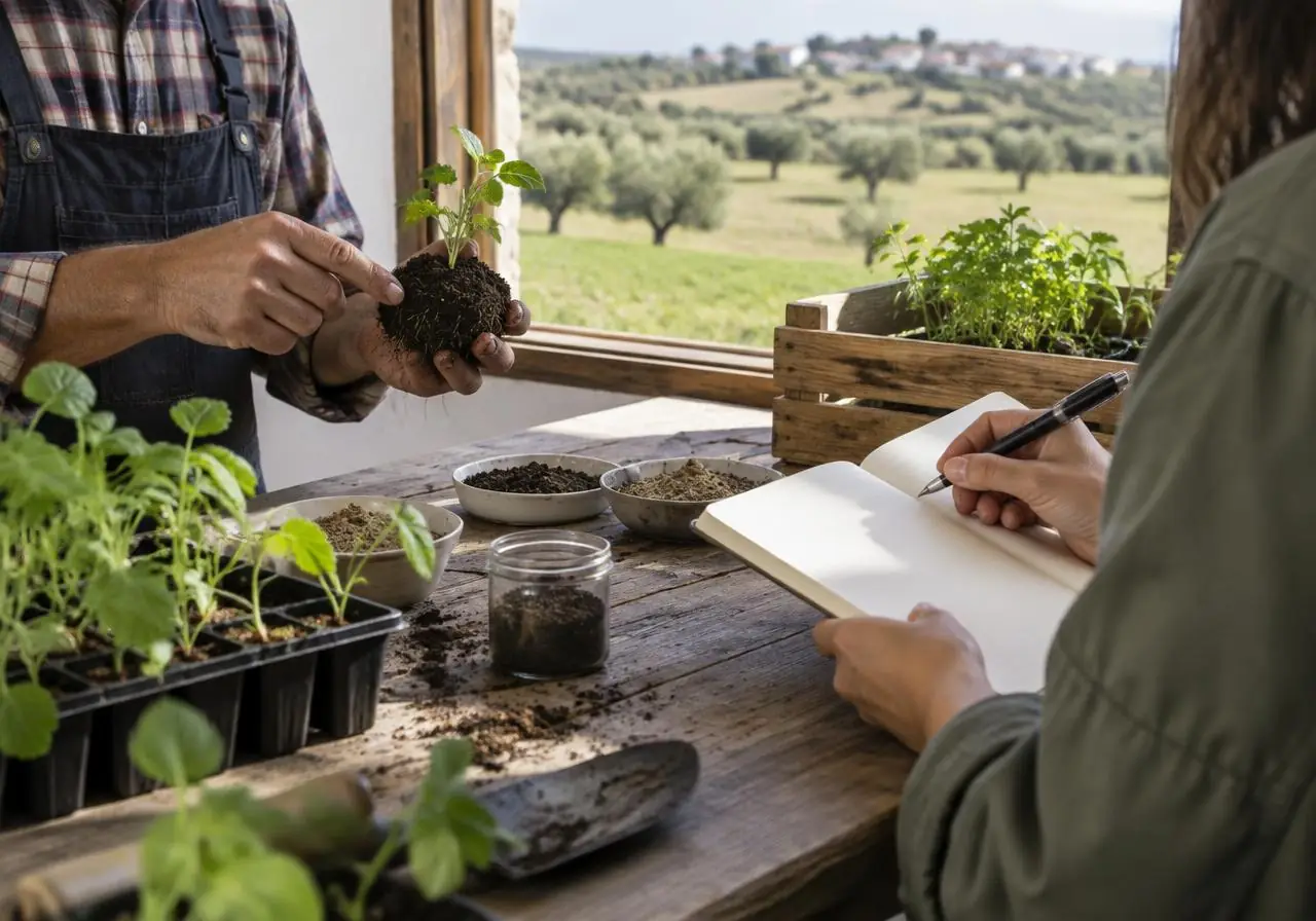 Sessão de orientação técnica em contexto agrícola